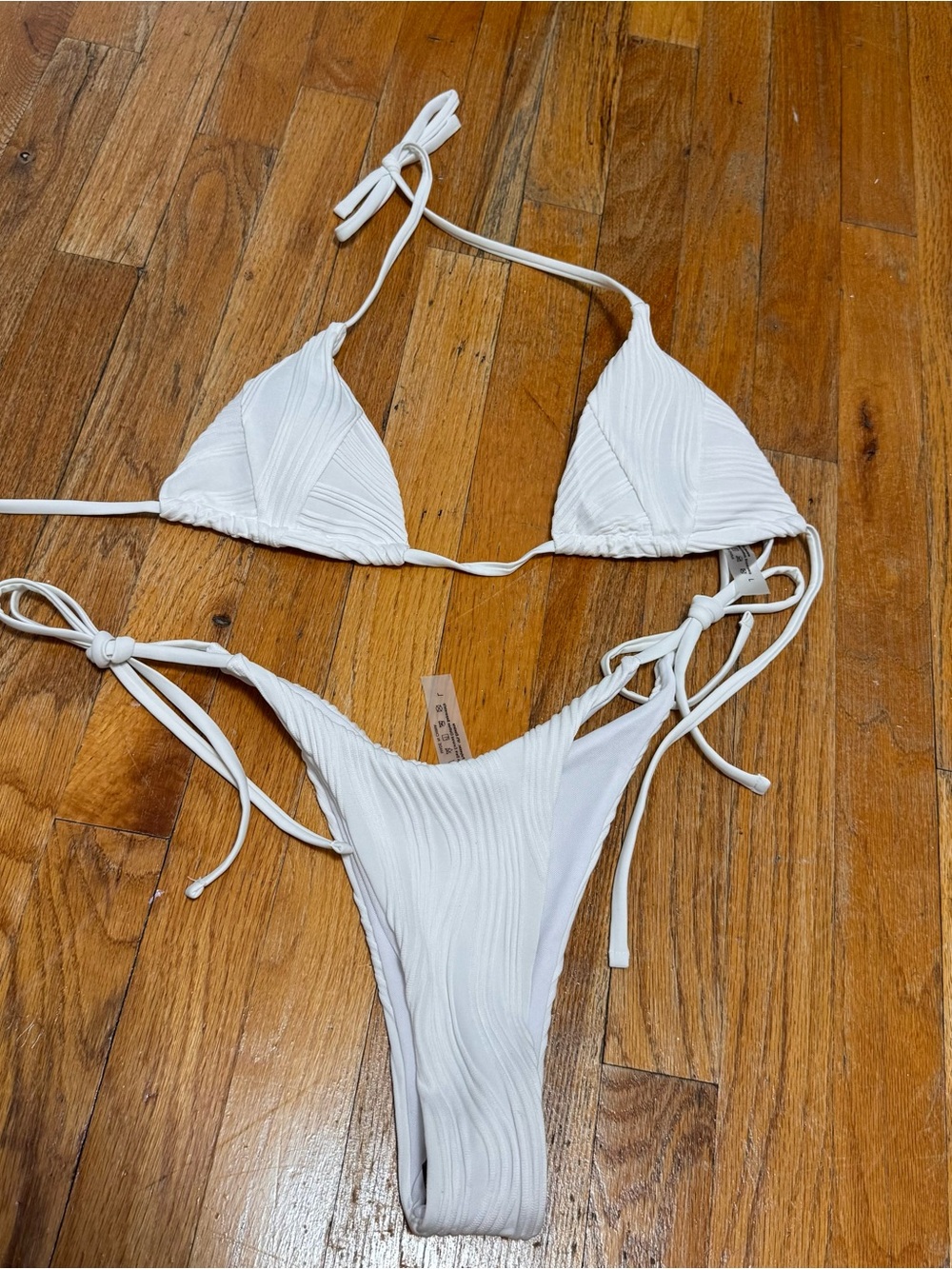 SHEIN White Textured Triangle String Bikini